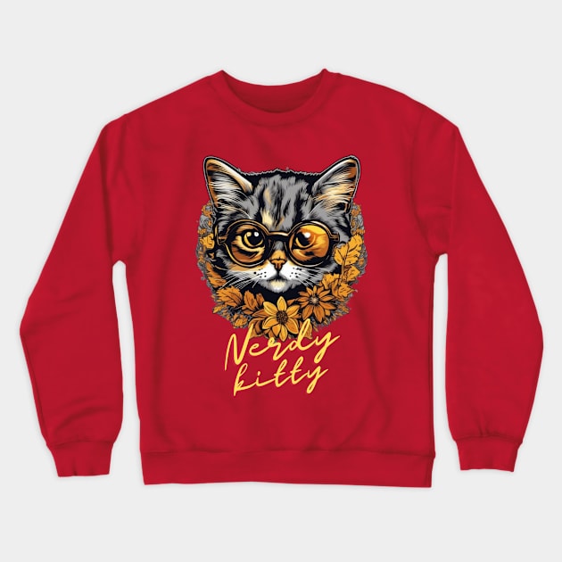 Nerdy Kitty Delight: Funny Aesthetic Smart Cat Art for Cat Lovers Crewneck Sweatshirt by Tanguarts